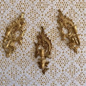 Set of 3 Vintage Gold Plastic Wall Sconces
